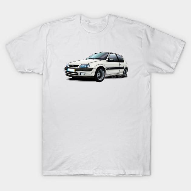 Citroen Saxo Illustration - White T-Shirt by Mario Ramos Rally Art